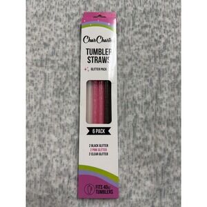 CharCharms Glitter Tumbler Straws 6 Pack for 40oz Tumblers Black Pink Clear NEW